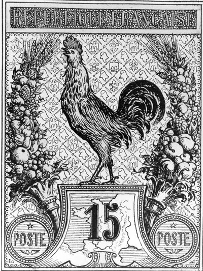 Postage stamp depicting the French Cockerel, emblem of the French Republic by French School
