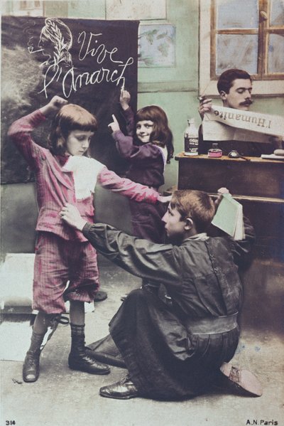 Postcard criticising the secular system of education by French School