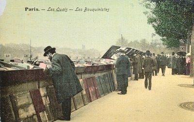 Postcard depicting Bouquinistes along the left bank of the Seine, Paris, pre-1914 by French School