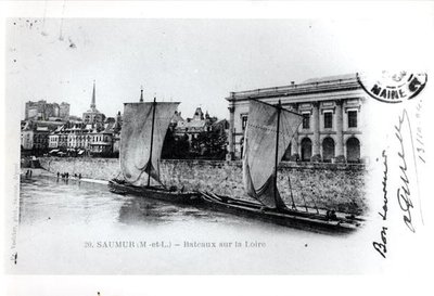 Postcard depicting barges on the Loire at Saumur, France, before 1914 by French School