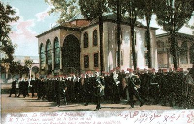 Postcard depicting the Investiture Ceremony of Sultan Mehmet V, May 1909 by French School