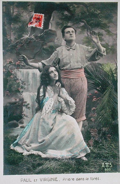 Postcard of Paul and Virginie: The Prayer in the Forest by French School