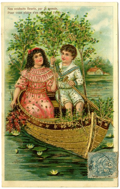 Postcard, our wishes flourishes by the world, to please you go on the wave by French School