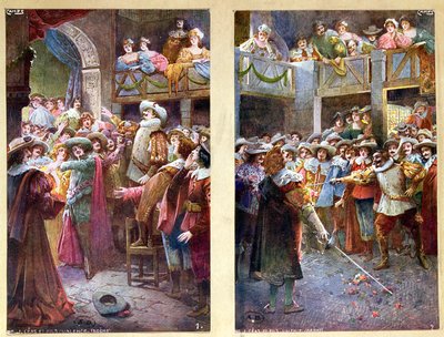 Postcards depicting Cyrano de Bergerac and the Duel at the Hotel de Bourgogne by French School