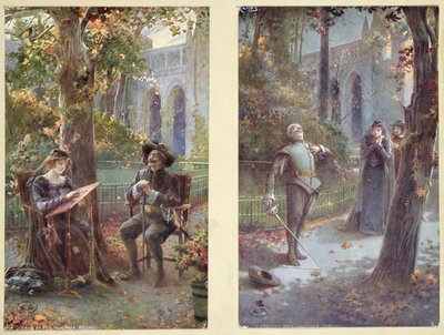 Postcards depicting Cyrano de Bergerac with Roxanne by French School