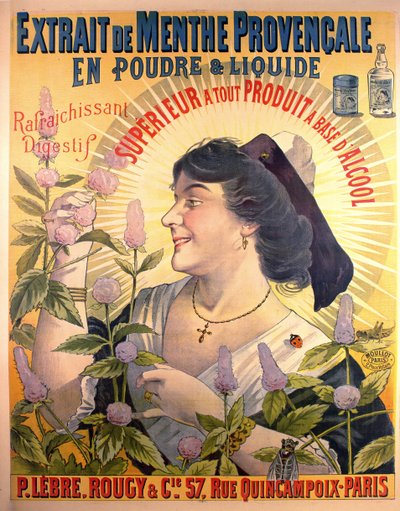 Poster advertising Extrait de Menthe Provencale French digestif by French School