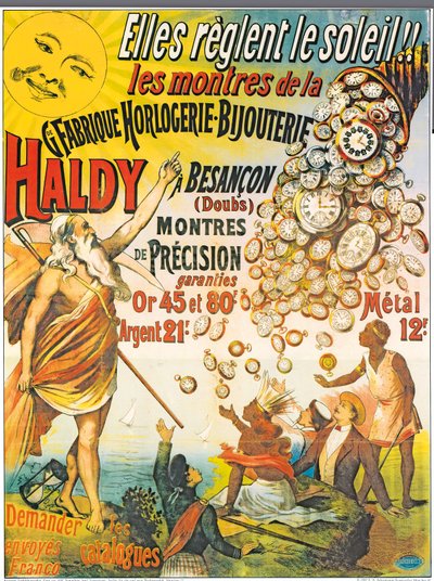 Poster advertising Horlogerie-Bijouterie Haldy, before 1890 by French School