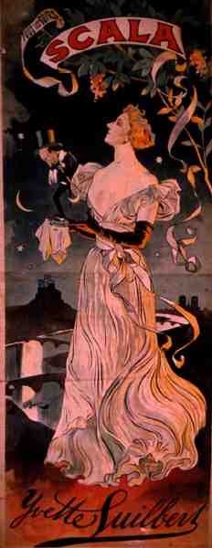 Poster advertising a performance by Yvette Guilbert, at the Scala, Paris by French School
