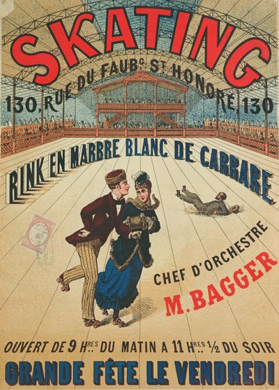 Poster Advertising a Roller Skating Rink in Paris by French School