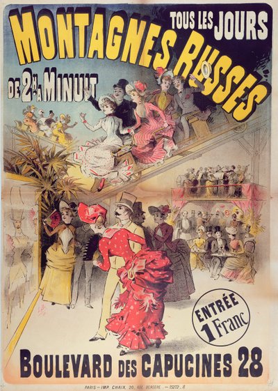 Poster advertising the Montagnes Russes Roller Coaster in the Boulevard des Capucines, Paris, 1888 by French School