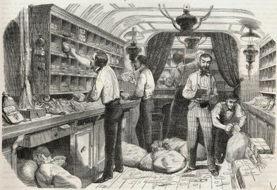 Posts: Interior of the traveling office - Engraving in 