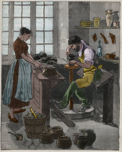 Pottery: Potter Executing a Vase on the Wheel. France by French School