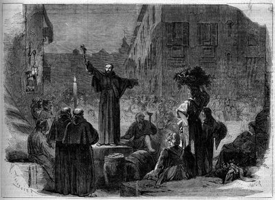 Predicator giving his sermon in the street of Toledo in Naples, Italy by French School