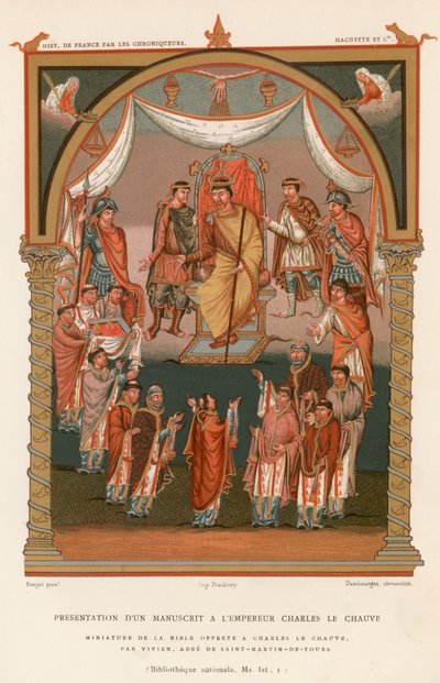 Presentation of a Manuscript to the Emperor Charles the Bald by French School