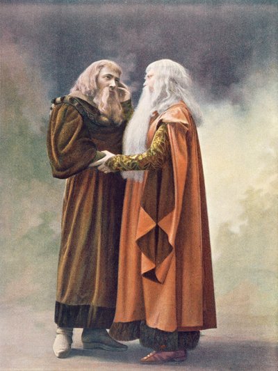 Prince Golaud and His Grandfather, King Arkel, in Pelleas and Melisande by Debussy (from a photograph of the first production in April, 1902 of the opera at the Opera-Comique in Paris, illustration in Theatre magazine, June, 1902) by French School