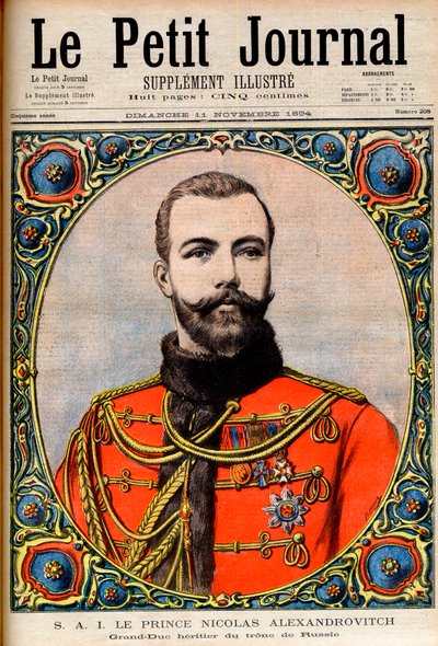 Prince Nicholas Alexandrovich, heir to the Russian throne. Illustration for Le Petit Journal by French School