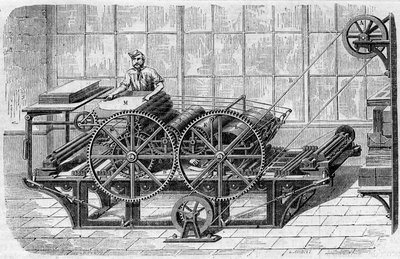 Printing of a newspaper: mechanical press for printing prints by French School