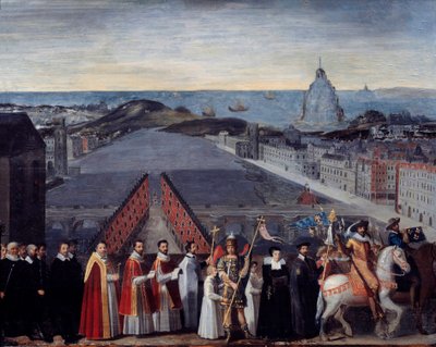Procession of the Parisian jam of the pelerins of Saint Michel du Mont sur le Pont Neuf by French School