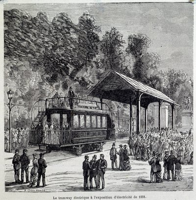 Progress in transport: the electric tramway exhibited electricity in 1881 by French School
