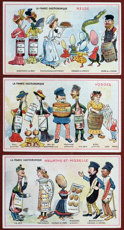 Promotional and educational cards for children depicting food specialities of the Lorraine region, c.1910 by French School