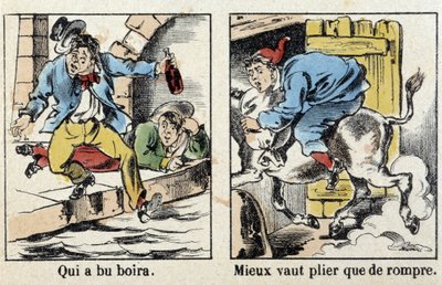Proverbs in pictures of Epinal: Who drank drink. Better bend than break by French School
