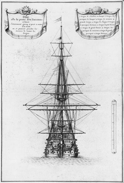 Prow of a vessel at anchor, illustration from the Atlas de Colbert, plate 49 by French School