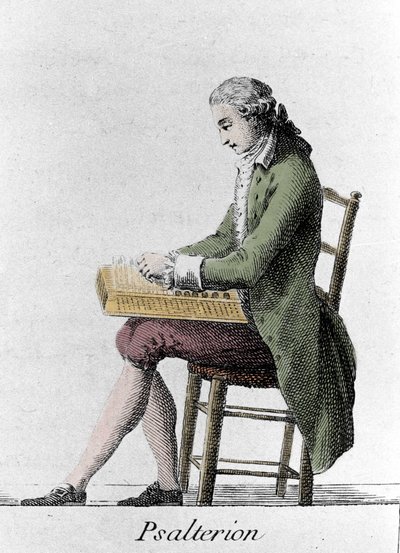 Psalterion player. Engraving from the end of the 18th century by French School