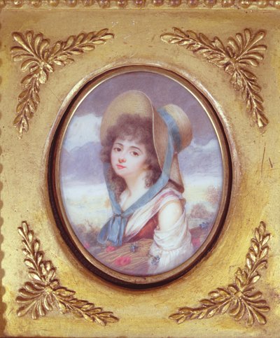 Pulcherie de Valence carrying a sheaf of wheat with poppies and cornflowers by French School