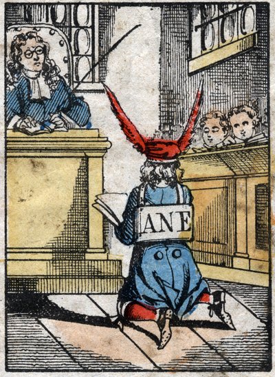 Punishment at school: Pupil punished, with a donkey cap. Epinal imaging from the end of the 19th century. by French School