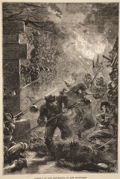 Pursuit of the Insurgents in the Catacombs, May 1871, illustration from Cassells History of the War between France and Germany, 1870-1871 by French School