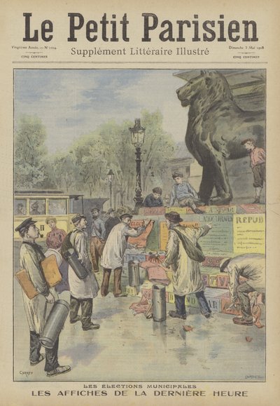 Putting Up Posters for the French Municipal Elections by French School