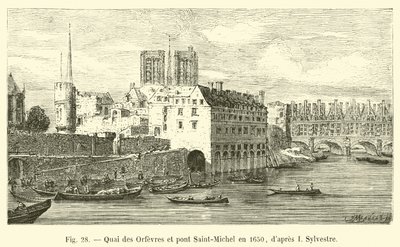 Quai des Orfèvres and Saint-Michel Bridge in 1650, after I Sylvestre by French School