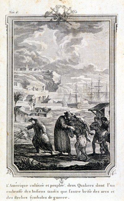 Quaker missionaries trying to evangelize the Indians of America by French School