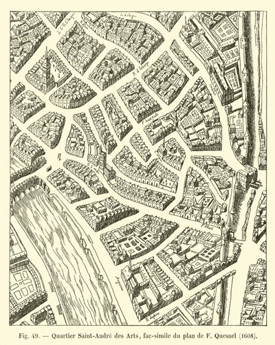 Saint-Andre des Arts Quarter, Facsimile of the Plan by F. Quesnel, 1608 by French School