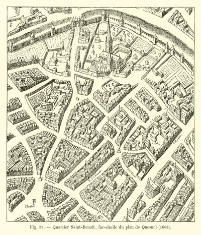 Saint-Benoit district, facsimile of the plan by Quesnel, 1608 by French School