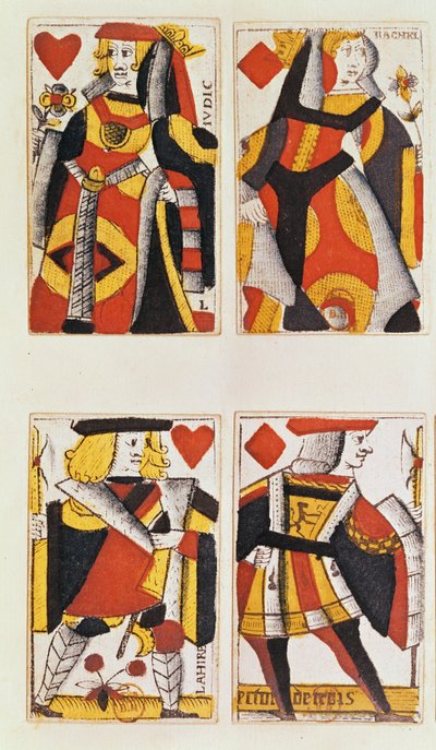 Queen and Jack playing cards by French School