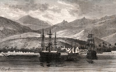 Rade de Taiti - Tahiti - engraving in 
