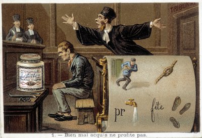 Rebus and scene illustrating the proverb 
