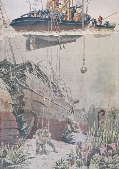 Recovery of Treasure from the Wreck of the Oceana, Illustration from Le Petit Journal, 1912 by French School