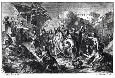 Reincarnation of Asclepios as a snake at the time of the arrival of his cult in Rome from Greece in 293 BC by French School
