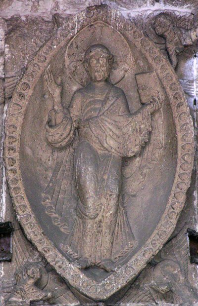 Relief depicting Christ in a mandorla, from the north door by French School