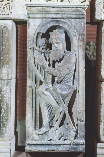 Relief depicting King David playing the harp, from La Daurade by French School