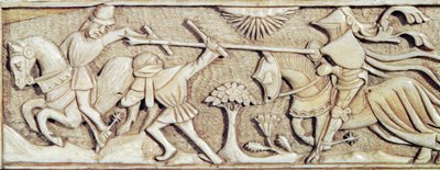Relief depicting knights fighting (detail) by French School