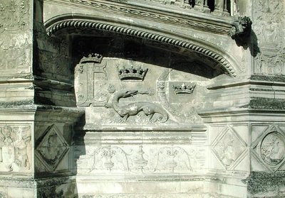 Relief from the Grand Escalier depicting the coat of arms of Francois I with a salamander by French School