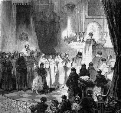 Religious Ceremony: fete of Saint Dominique (August 8) celebrated inside the old church of the Carmes in Paris by French School