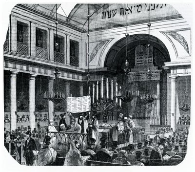 Religious ceremony at the old Paris Synagogue for Rosh Hashana, illustration from Le Tableau de Paris by Edmond Texier, published in Paris by French School