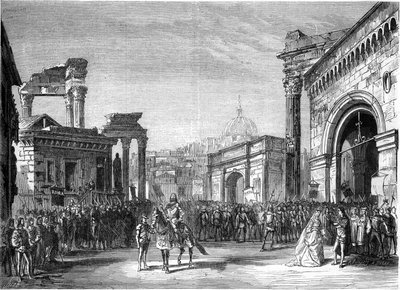 Representation of an opera: Rienzi by Richard Wagner. Scene from Act III (the Forum). Paris, Theatre Lyrique by French School