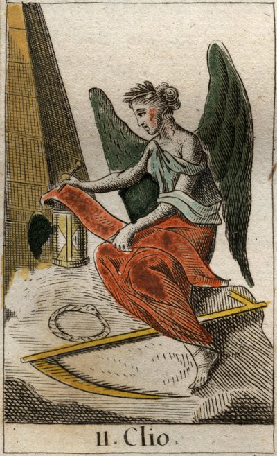 Representation of Clio, muse of History, as a young girl crowned with laurels, holding a roll of papyrus. From 