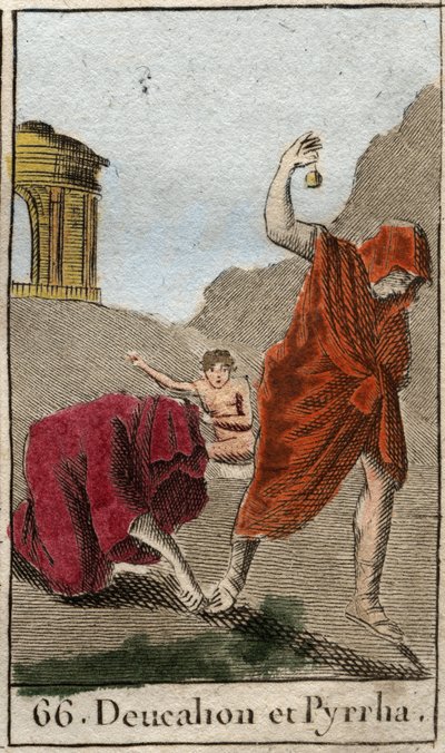 Representation of Deucalion and Pyrrha, the only survivors after the deluge caused by Zeus to destroy the human race. From “Mythology of Youth” by Pierre Blanchard 1803 by French School