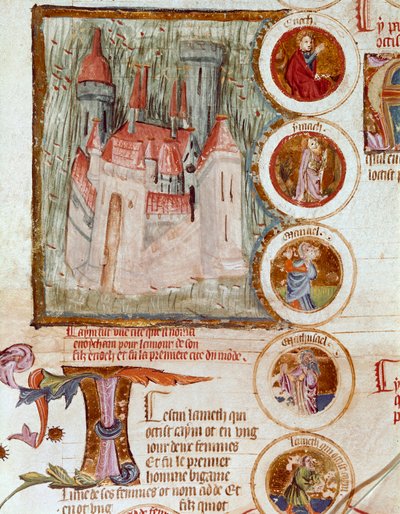Representation of Enocham, first city of the world founded by Yared in tribute to his son Enoch. Page taken from the manuscript 